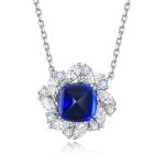 S925 Silver 5.6g Lab-Created Ruby Sapphire Emerald Necklace, 9x9mm Cushion Cut, 40&5cm