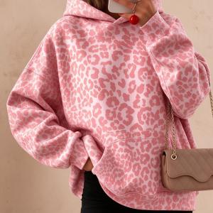 Women's Leopard-print Hooded Fleece-lined Sweatshirt