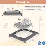 Grey Foldable Baby Walker with Detachable Tray & Shape Sorter Toys, 3-Level Height Adjustable for 6-12 Months