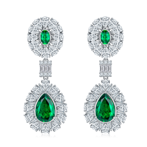 S925 Silver 15.4g 8ct Lab-Created Emerald Drop Earrings, 12x8mm & 6x4mm