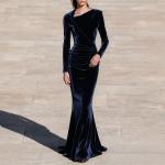 Elegant Velvet Bodycon Off-shoulder Pencil Skirt Womens Dress