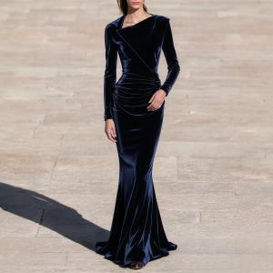 Elegant Velvet Bodycon Off-shoulder Pencil Skirt Womens Dress
