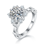 S925 Sterling Silver 2ct Moissanite Ring, 8mm D-VVS1 Star Halo Split Shank, Platinum Plated US Sizes 5-9, GRA Certificate Gift Box