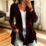 New Fallwinter Womens Hooded Solid-color Long-sleeve Loose-fit Button-front Cardigan