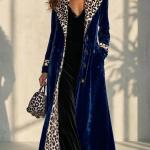Retro Leopard-print Color-block Lapel Single-breasted Long-sleeve Trench Coat
