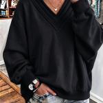 Women's Solid Color Loose V-neck Brushed Hoody