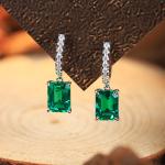 S925 Silver 2.7g Lab-Created Emerald Drop Earrings, 8x6mm 2pcs, 40&5cm, GRA Certified
