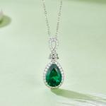 S925 Silver 3.3g Platinum Plated 4ct Lab-Created Emerald Necklace, 12x8mm Halo Pendant, 40&5cm