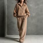 Winter Loose-fit Women's Half-zip Top Wide-leg Pants