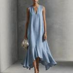 Fashionable V-neck Loose-fit Flared Womens Dress