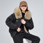Hooded Cotton Coat With A Large Fur Collarfashionable And Easy To Style