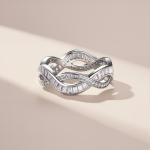 S925 Silver 3g Baguette Moissanite Intertwined Ring, D VVS1, GRA US 5-8