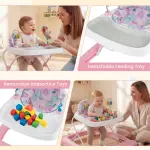 Pink Foldable Baby Walker with Detachable Tray & Shape Sorter Toys, 3-Level Height Adjustable for 6-12 Months