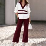 Womens Casual Color-Block Striped Top And Pants Set