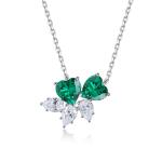 S925 Silver 4.1g Double Heart Lab-Created Gemstone Necklace, 7mm Pendant, 4 Colors, 40&5cm