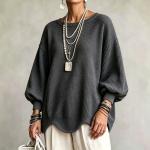 Women's Autumn Round-Neck Lantern-Sleeve Top With Irregular Wavy Hem