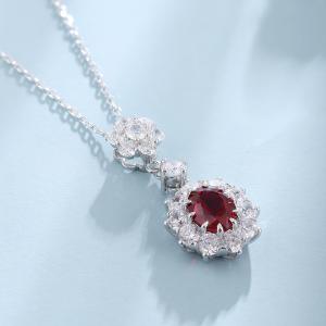 S925 Silver 6.3g Lab-Created Gemstone Necklace, 9x7mm Pendant, 5 Colors, 40&5cm