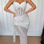 Leopard-print Lace Bodycon Slip Sexy Halter-neck Resort Dress
