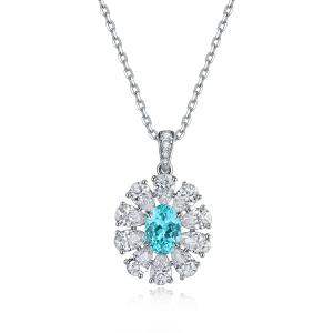 S925 Silver 4.0g Lab-Created Gemstone Necklace, 7x5mm Pendant, 5 Colors, 40&5cm