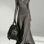 V-neck Double-breasted Long Sleeve Waist-controlled Large Hem Dress