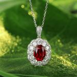 S925 Silver 5.2g Lab-Created Ruby Necklace, 10x7mm Halo Pendant, 40&5cm, GRA Certified