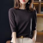 Women's Solid-color Three-quarter-sleeve Round-neck Loose-fitting Short-sleeve Top