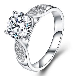 S925 Silver 4g Leaf Design Moissanite Ring, 8mm D VVS1 Center, GRA Certified US 5-8