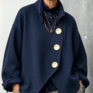 Loose-Fit Retro Womens Coat With Large Buttons