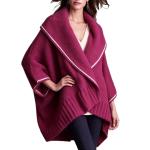Loose Knitted Cape And Shawl Coat Large Lapel Contrast Color White Edge