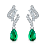 S925 Silver 2.4g 1.52ct Lab-Created Emerald Drop Earrings, 8x5mm Pear Cut