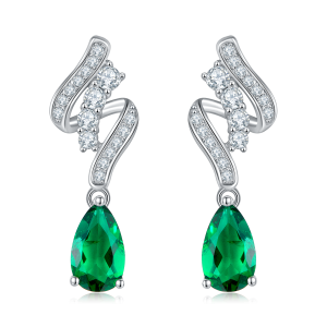 S925 Silver 2.4g 1.52ct Lab-Created Emerald Drop Earrings, 8x5mm Pear Cut
