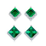 S925 Silver Platinum Plated Lab-Created Emerald Earrings, 0.3&2.5ct Princess Cut Studs, Pair