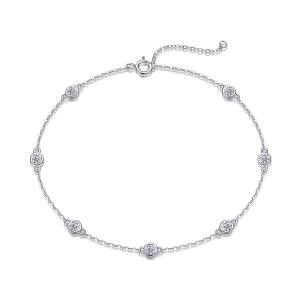 S925 Silver 1.4g Moissanite Bracelet, 7pcs 3mm D VVS1 GRA Certified, 16&5cm Adjustable