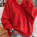 Women's Solid Color Loose V-neck Brushed Hoody