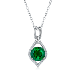 S925 Silver 2.7g Platinum Plated 2.3ct Lab-Created Emerald Necklace, 8mm Halo Pendant, 40&5cm