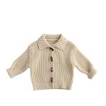 Solid-color Horn-button Cardigan Childrens Cotton Knit Jacket
