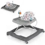 Grey Foldable Baby Walker with Detachable Tray & Shape Sorter Toys, 3-Level Height Adjustable for 6-12 Months