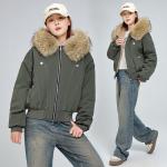 Hooded Cotton Coat With A Large Fur Collarfashionable And Easy To Style