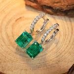 S925 Silver 2.7g Lab-Created Emerald Drop Earrings, 8x6mm 2pcs, 40&5cm, GRA Certified