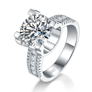 S925 Sterling Silver 5ct Moissanite Ring, 11mm D-VVS1 Wide Band, Platinum Plated 7.7g US Sizes 5-9 GRA Gift Box