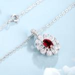 S925 Silver 4.0g Lab-Created Gemstone Necklace, 7x5mm Pendant, 5 Colors, 40&5cm