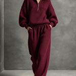 Winter Loose-fit Women's Half-zip Top Wide-leg Pants