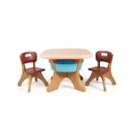 Brown Kids Table And 2 Chairs Set With 4 Storage Boxes, Toddler Activity Table For Drawing Playing Eating, Children Furniture For Indoor Outdoor