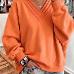 Women's Solid Color Loose V-neck Brushed Hoody