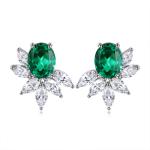 S925 Silver 7.3g Lab Created Gemstone Earrings, 10x8mm Multi-Color Flower Studs, Ruby Sapphire Emerald Paraiba