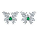 S925 Silver 6.6g Platinum Plated Butterfly Earrings, 0.39ct Lab-Created Emerald, Pair