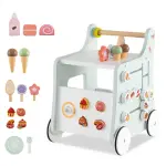 2-in-1 Baby Walker with 8 Fun Activities (Dessert Sorter/Adjustable Clock/Maze) + Side Shop Window (Role Play)-Light Green