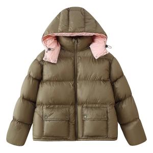 Women's Fashion Color-block Hooded Cotton-padded Coat With Pockets