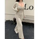 Women's Fashionable Striped Printed Drawstring Set
