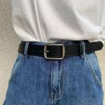 Matte Silver Metal Buckle Decorative Belt Unisex Korean Style Simple Versatile Jeans Leather Strap